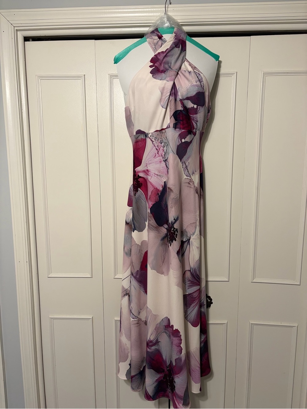 Donna Karan Blush and Plum Floral Halter Maxi Dress